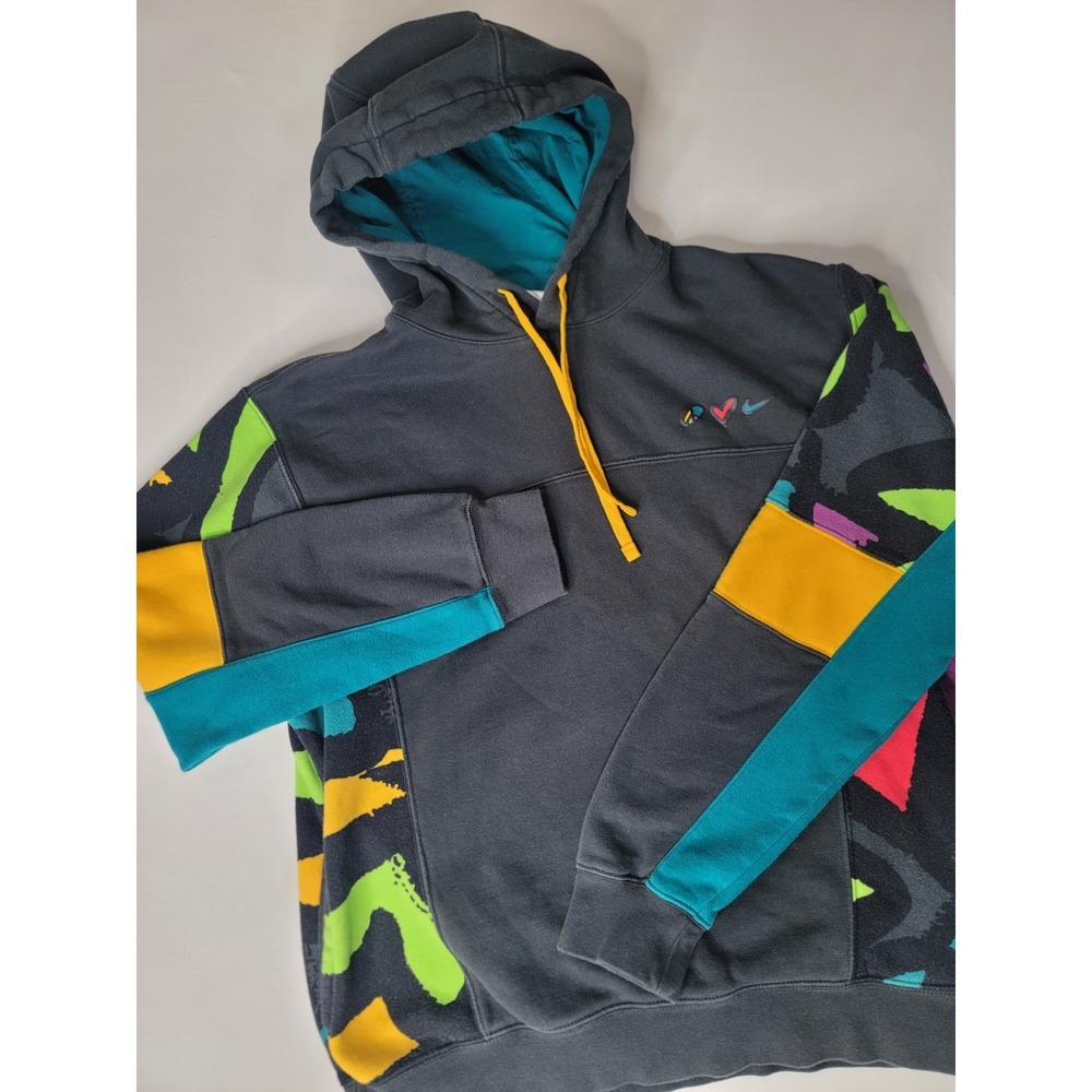 Vintage Nike Colorblock Hoodie Peace Love Basketball Neon Abstract Sweatshirt M